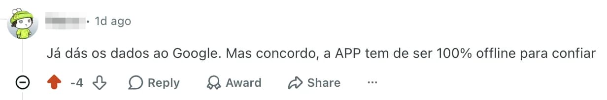 Reddit comment: an app must be 100% offline to be trusted